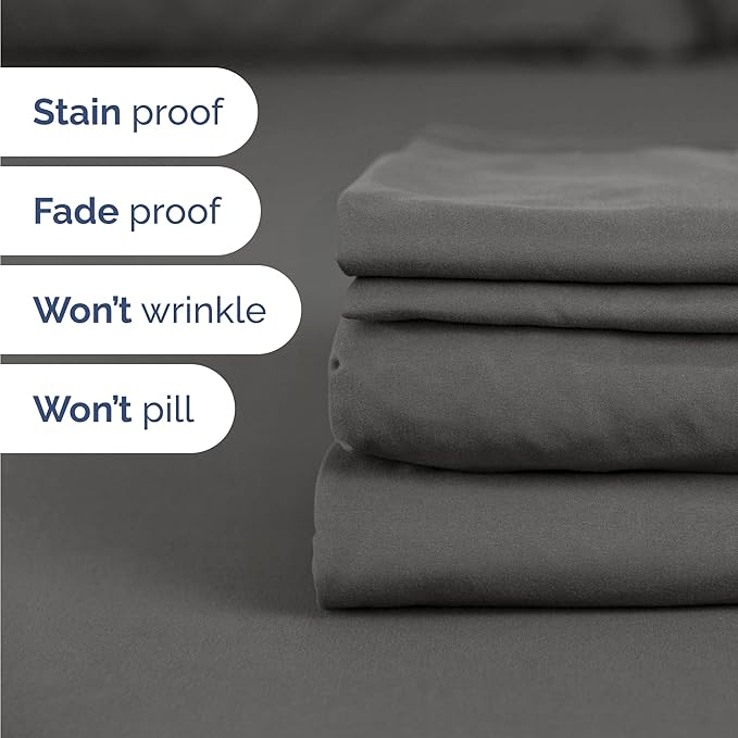 Twin 4 Piece Sheet Set - Comfy Breathable & Cooling - Ultra Soft Hotel Luxury Bedding Set w/ 8-16 Inch Deep Pockets - 1 Flat & 1 Fitted Sheet & 2 Pillowcases - Wrinkle Free and Easy Care - Charcoal
