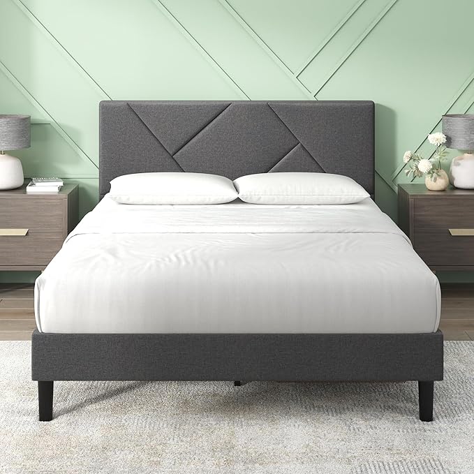 ZINUS Judy Upholstered Platform Bed Frame, Mattress Foundation, Wood Slat Support, No Box Spring Needed, Eco Friendly WonderBox (TM), Easy Assembly, Dark Grey, Full