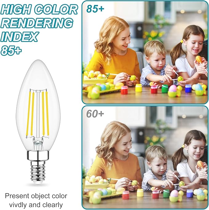 Cotanic Dimmable E12 Candelabra LED Bulb 5000K Daylight 60W Equivalent, Ceiling Fan Light, Type B Candle C35 Filament Chandelier Clear Glass, 600LM, 6 Pack