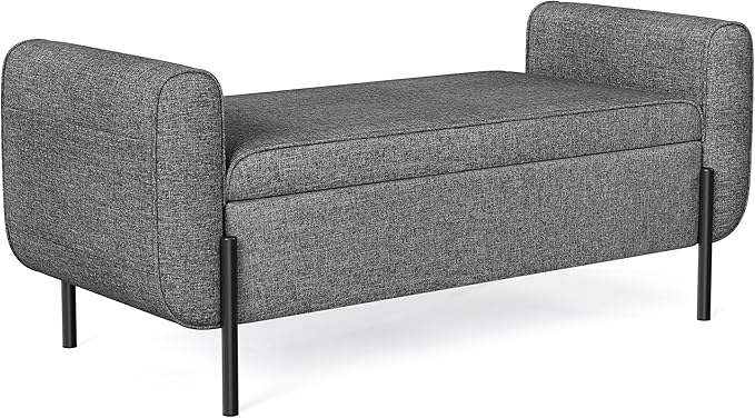 SONGMICS Storage Bench with Armrests, Ottoman for Living Room, Bedroom, Entryway, Steel Legs, Dark Gray ULOM072G01