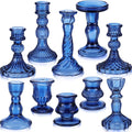Mumufy 10 Pcs Glass Crystal Taper Candle Holders Clear Glass Candlestick Holder Fit 0.8 Inch Candles Crystal Decorative Candle Stand Centerpiece Table Wedding Dining Party (Classic,Blue)