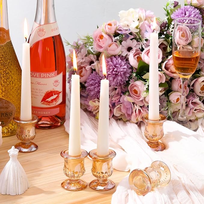 Foaincore 42 Pcs Candlestick Holders Bulk 2.5 Inch Taper Candle Holder for Table Centerpiece Thick Glass Ritual Candle Stand for Wedding Christmas Valentines Festival Party Decorations(Gold)