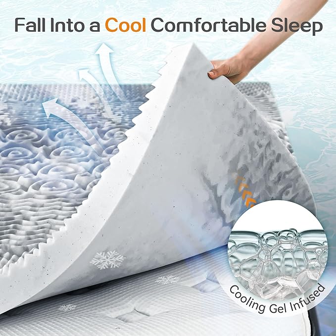 SINWEEK 2 Inch Mattress Topper 5-Zone Memory Foam Mattress Topper Pressure Relieve Soft Mattress Pad, CertiPUR-US Certified, Twin Size, Gray