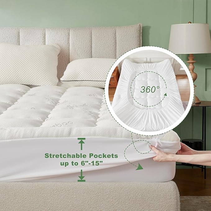 BEDLORE Twin XL Mattress Topper Viscose Derived from Bamboo, Thick Pillow Top Mattress Pad with Deep Pockets for 6-15 inches Mattress, Soft Mattress Topper College Dorm Size for Back Pain Relief
