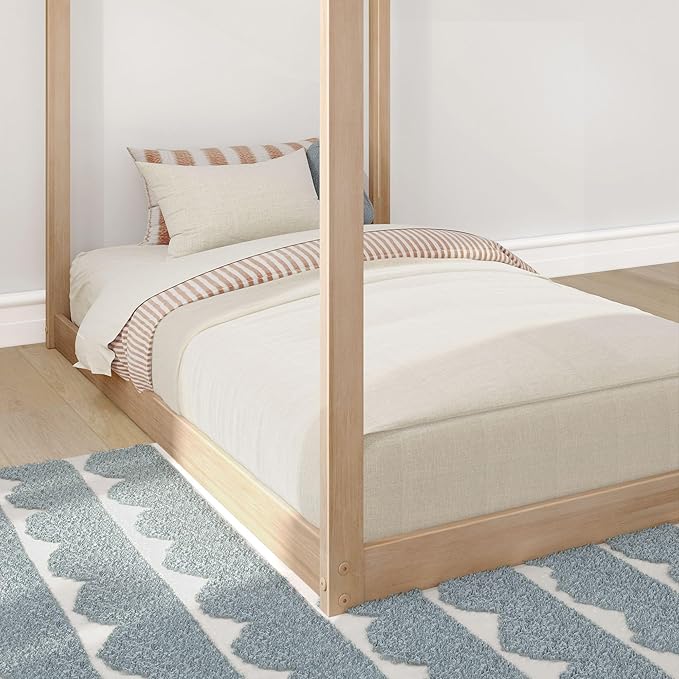 Max & Lily Twin Floor House Bed, Modern Solid Wood Low Bed Frame for Kids, Montessori Floor Bed for Bedroom, Playroom, Wooden Slats, Blonde
