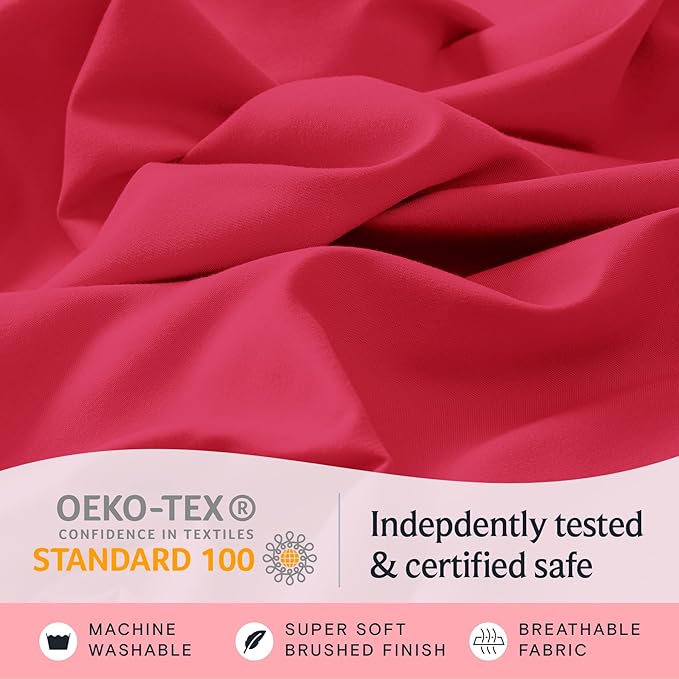 LuxClub 3 PC Sheet Set Bed Sheets Deep Pockets 16" Eco Friendly Wrinkle Free Cooling Machine Washable Hotel Bedding Silky Soft - Red Twin