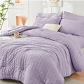 HYMOKEGE Lavender Full Size Comforter Sets Seersucker 7 Pieces, All Season Luxury Bed in a Bag for Bedroom, Bedding Set with Comforters, Sheets, Pillowcases & Shams