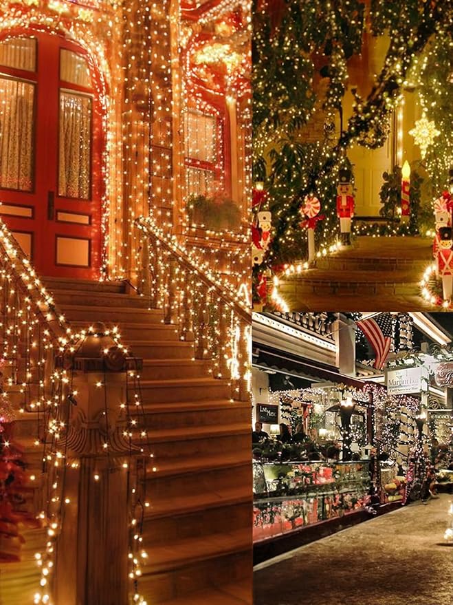 Twinkle Star 2 Pack Outdoor Christmas Lights, Total 33 FT 100 LED Battery Operated Christmas Lights with 8 Modes, Xmas Tree Lights Waterproof for Patio Garden Party Wedding Holiday Decor Warm White