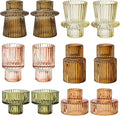 Brown Candlestick Holders 12PCS Ribbed Glass Taper Candle Holders Set for Tealight Candlestick Candles, Table Centerpieces for Thanksgiving Christmas Farmhouse Decor Indoor and Outdoor