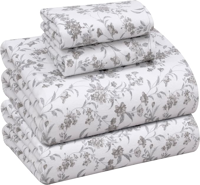 RUVANTI Flannel Sheets King Size - 100% Cotton Brushed King Size Sheets Set - Deep Pockets 16 Inches Bed Sheets - All Seasons Breathable & Extra Soft - Warm & Cozy, 4 Piece, Vintage Flora