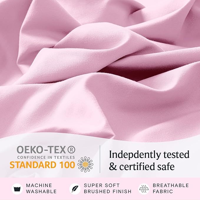 LuxClub 3 PC Sheet Set Bed Sheets Deep Pockets 16" Eco Friendly Wrinkle Free Cooling Machine Washable Hotel Bedding Silky Soft - Powder Pink Twin