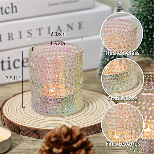 24 Pcs Votive Candle Holders, Iridescent Glass Holders Bulk for Table Centerpiece, Tea Lights Candle Holders for Wedding Shower, Party and Home Decor