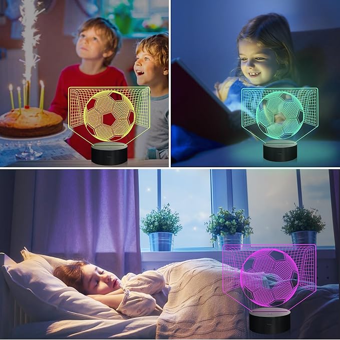 Attivolife 3D Illusion Soccer Night Light, Hologram Lamp with 16 Colors Changing & Remote Control & Dimmable, Cool Sports Theme Room Decor Birthday Christmas Gifts for Sport Lover Kid Teen Boy Men