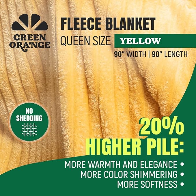 GO Premium Comfy Soft Queen Blanket for Couch, Bed - Yellow Fleece Blanket for Living Room, Bedroom, Home Decor - Large blanket for Men, Women (90x90 Inches)