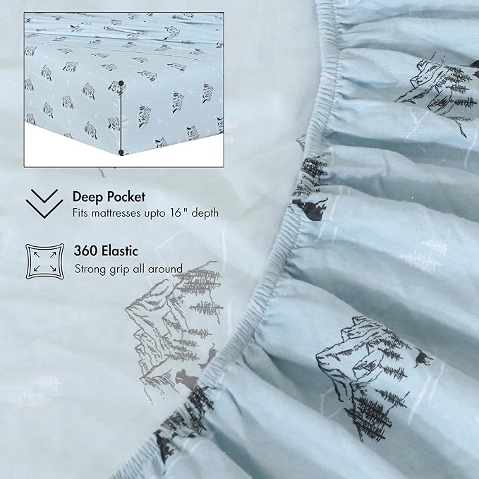 RUVANTI Flannel Sheets Queen Size - 100% Cotton Double Brushed Bed Sheets, Deep Pockets 16 Inches Queen Sheet Set, All Seasons Breathable & Extra Soft - Warm & Cozy, 4 Piece, Soul Dog