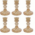 Glass Candlestick Holder,Striped Taper Candle Holders,Set of 6 Candle Stand for Table Centerpieces, Home Decor,Weddings,Festival and Parties (Amber Stripe Pattern)