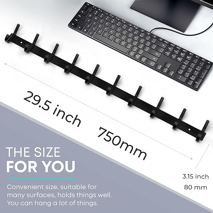 Matte Black Coat Rack Wall Mount – 30 Inch Stainless Steel Hook Rail with 10 Double Coat Hooks – Wall Mounted Entryway Organizer for Coats, Hats, Bags, Towels, Robes, Closet or Bathroom - 2 Pack