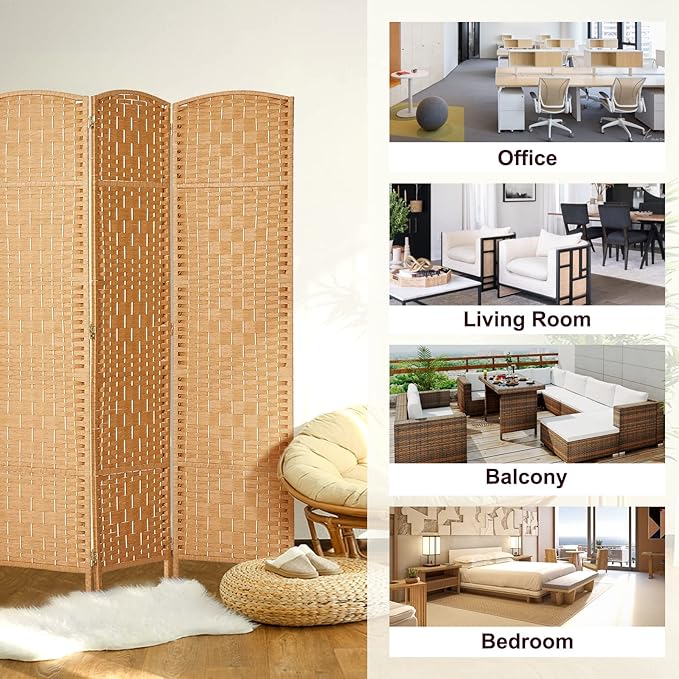 Rose Home Fashion 6 ft Tall Room Divider, Room Dividers and Folding Privacy Screens, 15.7in Privacy Screen 4 Panel Partition Temporary Wall Separation for Private, Light Beige