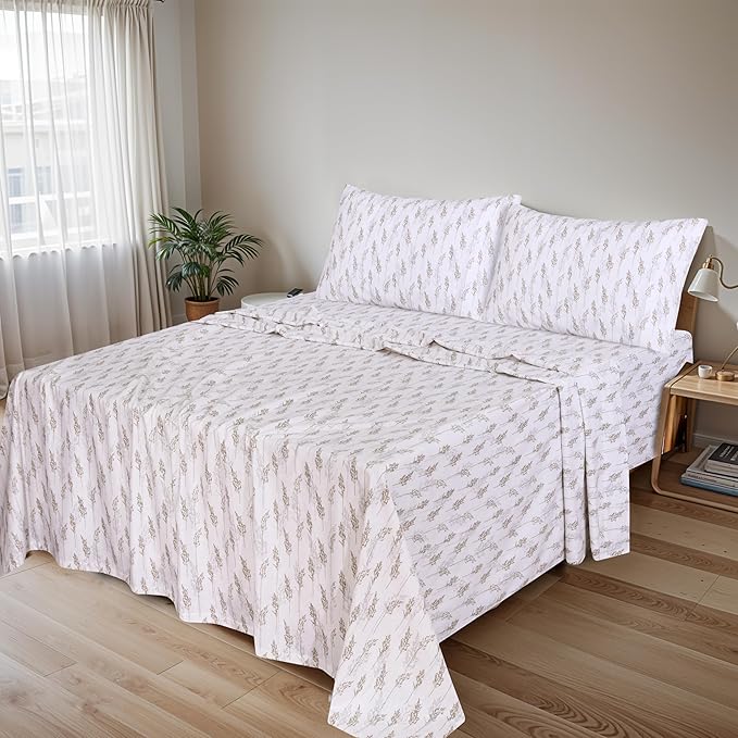 RUVANTI Flannel Sheets Queen Size - 100% Cotton Double Brushed Bed Sheets, Deep Pockets 16 Inches Queen Sheet Set, All Seasons Breathable & Extra Soft - Warm & Cozy, 4 Piece, Dried Straw