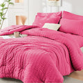 HYMOKEGE Hot Pink Queen Comforter Set Seersucker 7 Pieces, All Season Luxury Bed in a Bag Queen for Bedroom, Bedding Set with Comforter, Sheets, Pillowcases & Shams