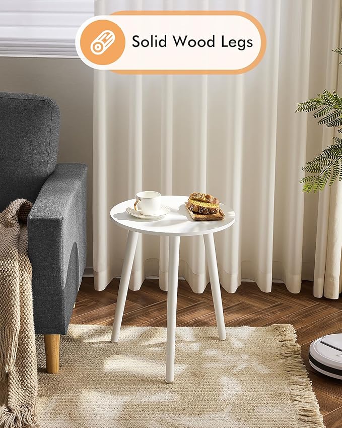 Apicizon Small Round Side Tables End Table Bedroom, White Nightstand Bedside Table for Living Room, Coffee Table with White Wood Legs, 16.5 x 20.5 Inches