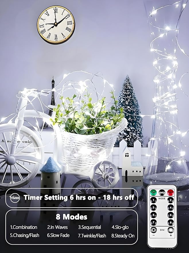 4 Pack 100 LED Fairy Lights Battery Operated with Remote, 33FT Waterproof Twinkle Lights with Timer & 8 Modes, Fairy String Light Outdoor Indoor for Bedroom Classroom DIY Christmas Decor (Cool White)