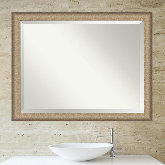 Amanti Art Bronze Bathroom Mirror for Over Sink, 35x45 Elegant Brushed Bronze Rectangle Vanity Mirror, X-Large Casual Frame, Hangs Horizonally and Vertically, Bathroom Wall Decor, Beveled Edge