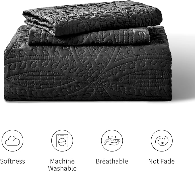 Love's cabin California King Size Quilt Bedding Set Black Bedspreads - Cal King Summer Lightweight Bedspread Comforter - Coin Pattern Coverlet for All Season - 3 Pieces (1 Quilt, 2 Pillow Shams)