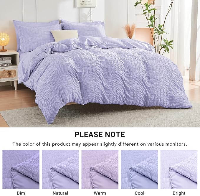 HYMOKEGE Light Purple Twin Comforter Set Seersucker 5 Pieces, All Season Luxury Bed in a Bag for Bedroom, Bedding Set with Comforter, Sheets, Pillowcase & Sham