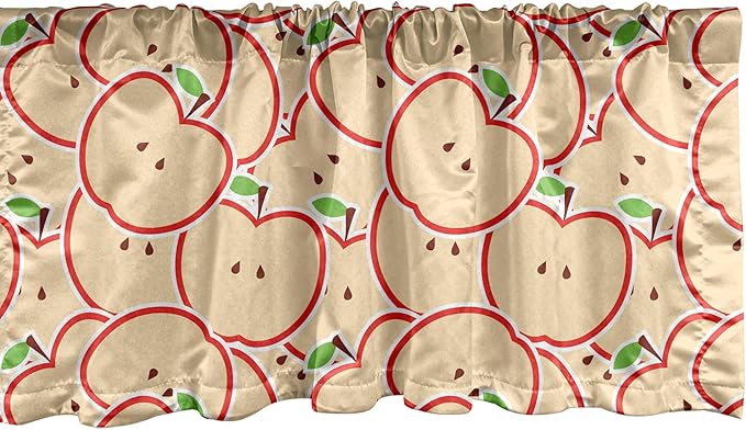Ambesonne Fruits Window Valance Pack of 2, Modern Illustration Fruit from Abstract Cartoon Drawing Outline Look, Rod Pocket Curtain Valances for Kitchen Bedroom, 54" X 18", Apple Green Beige and Red