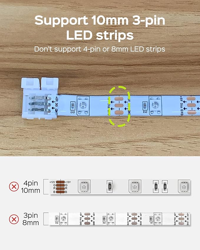 JACKYLED 30 Pcs 3-Pin LED Connectors, 10mm L Shape LED Strip Connectors Unwired Solderless Gapless Adapter Connectors Terminal Extension 12V 72W for WS2811 WS2812B SK6812 LED Strip -10 Packs