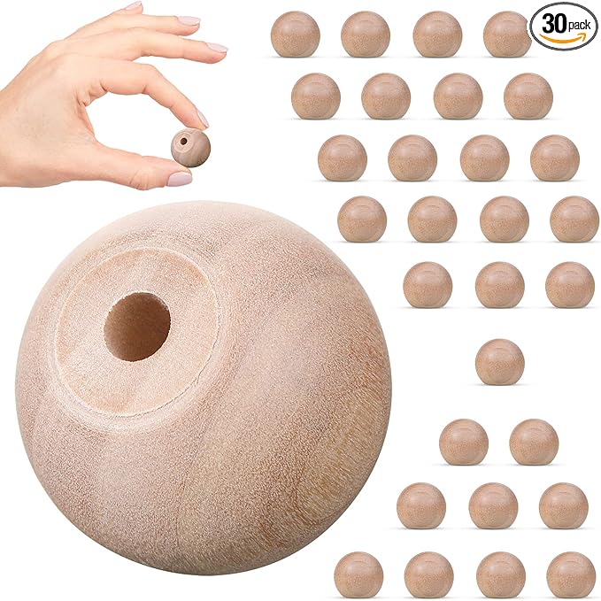 Jetec 30 Pcs 1 inch Unfinished Wood Ball Knobs Round Pulls Handles Round Wooden Drawer Cabinet Knobs for Kitchen Cabinet Drawer Dresser Gnome Noses and Crafts