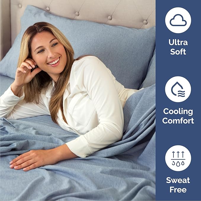 Queen 6 Piece Sheet Set - Comfy Breathable & Cooling - Soft Hotel Luxury Bedding Set with 8-16 Inch Deep Pockets - 1 Flat & 1 Fitted Sheet & 4 Pillowcases - Wrinkle Free & Easy Care - Heathered Blue