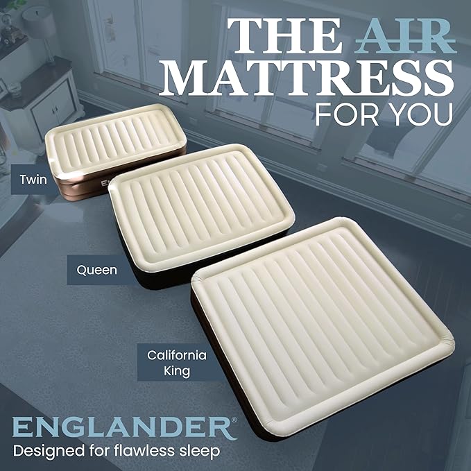 Englander First Ever Microfiber Air Mattress, Microfiber Airbed with Built in Pump Queen Brown/Cream Top