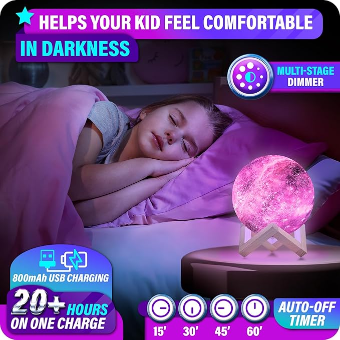 Mind-Glowing Galaxy Moon Lamp with Multi Colors, Touch/Remote, Wood Stand - Teen Girl Room Decor, Trendy Stuff - Christmas Gift for Any Year Old Teenage Girl - Cool Night Light for Kids (5.9 inch)