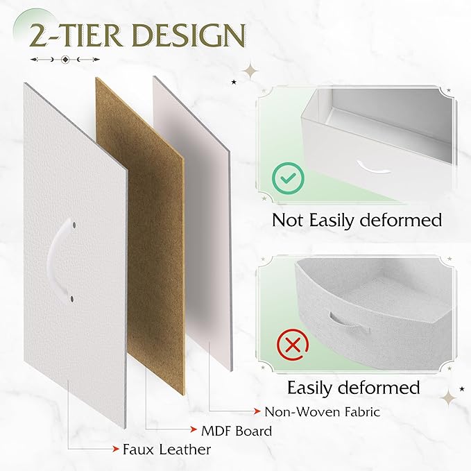 WLIVE White Nightstand, Night Stand with 2 Drawers, Small Dresser for Bedroom, Bedside Furniture, College Dorm, End Table with Fabric Bins, Dormitory, Size L