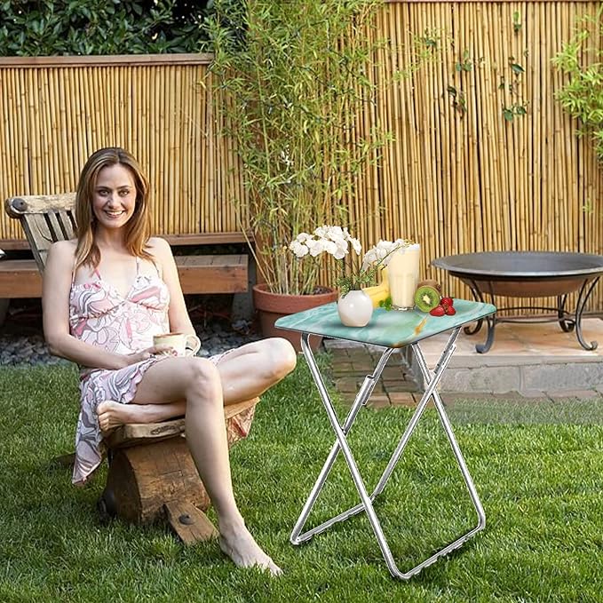 Garden 4 you Folding TV Tray Table TV Dinner Table with Sturdy MDF Top,Eating Trays for Living Room with No Assembly Required 15 x 18.9 x 26 in(Sea Blue,1PC)