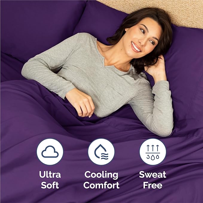 King 6 Piece Sheet Set - Comfy Breathable & Cooling - Ultra Soft Hotel Luxury Bedding Set w/ 8-16 Inch Deep Pockets - 1 Flat & 1 Fitted Sheet & 4 Pillowcases - Cozy, Wrinkle Free & Easy Care - Purple