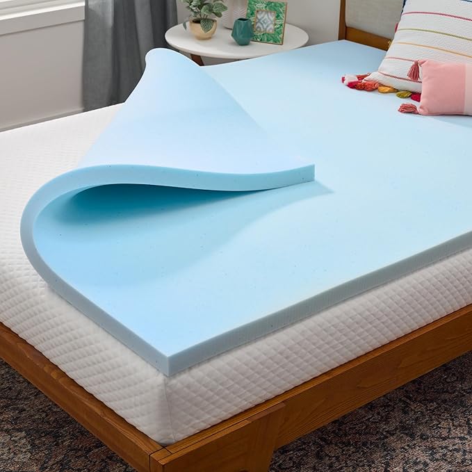 Linenspa Memory Foam Mattress Topper - 2 Inch Gel Infused Memory Foam - Plush Feel - Cooling and Pressure Relieving - CertiPUR Certified - Dorm Room Essentials - Twin XL Size
