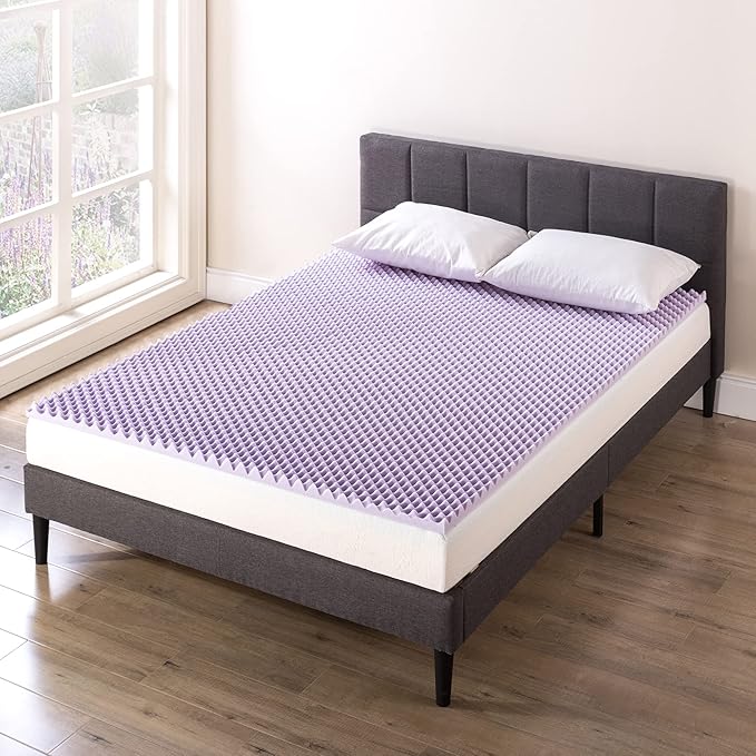 Best Price Mattress 1.5 Inch Egg Crate Memory Foam Mattress Topper with Soothing Lavender Infusion, CertiPUR-US Certified, Dorm Essentials, Queen