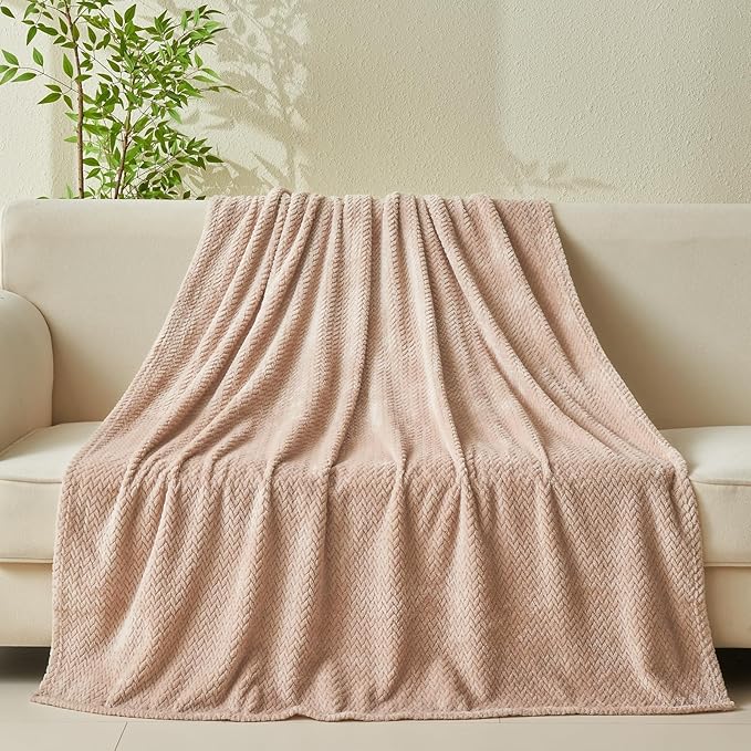 NEWCOSPLAY Super Soft Queen Blanket Taupe Premium Silky Flannel Fleece Leaves Pattern Lightweight Bed Blanket All Season Use (Taupe, Queen(90"x90"))