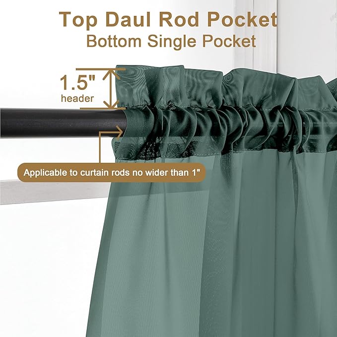 Chyhomenyc Sheer Hunter Green Curtains 90 inches Long 2 Panels, Light Filtering Soft Airy Solid Elegant Voile Window Treatment Drapes for Bedroom Living Room Wedding Party Decor, 42 Wx90 L Inches