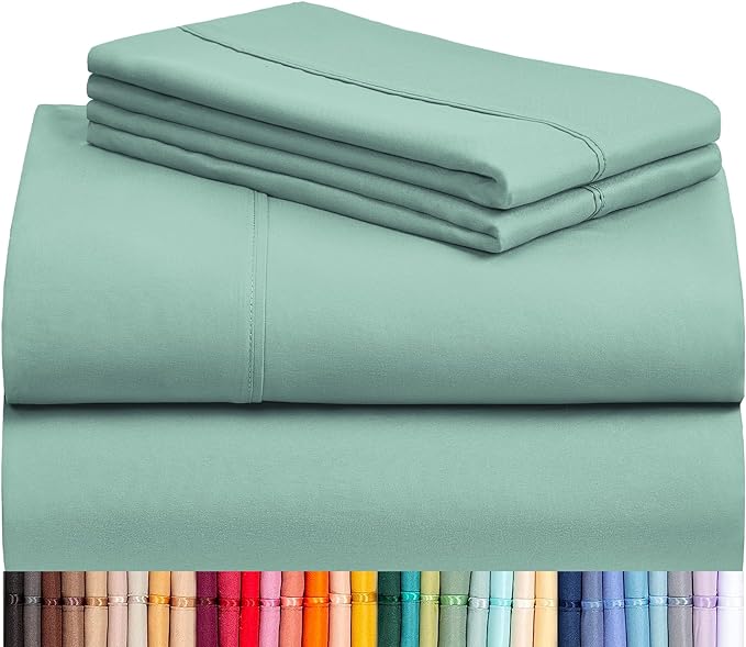 LuxClub 4 PC Queen Sheet Set, Deep Pockets Wrinkle Free Cooling Bed Sheets Hotel Bedding for Women, Men, Kids & Teens, Includes 1 Fitted Sheet, 1 Flat Sheet and 2 Pillowcases - Silky Soft Light Teal