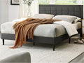 Decoro Mornington Upholstered 2.0 Platform Bed, Button-Tufted Fabric Headboard and Metal Frame with Wood Slat Support, Dark Grey, Full