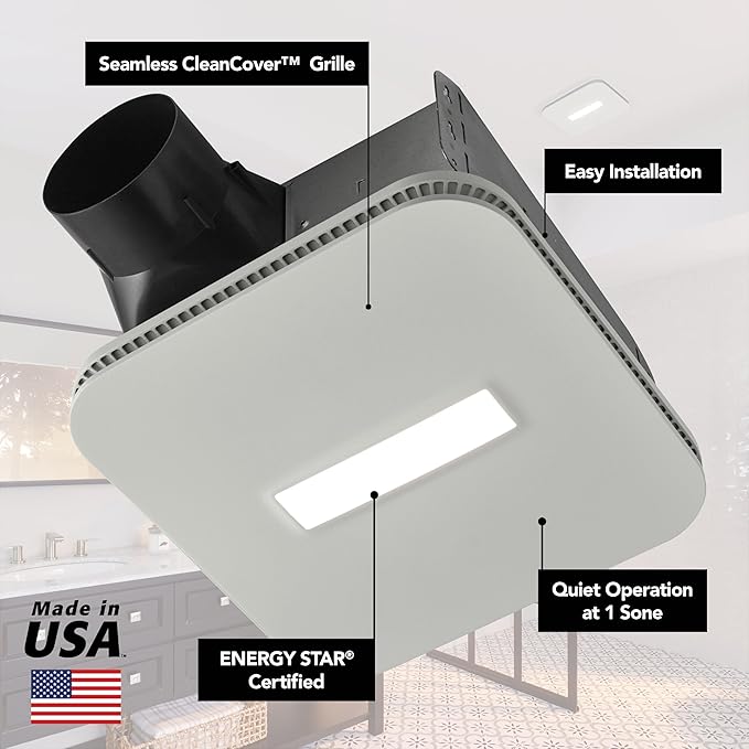 Broan-NuTone AE110LK Bathroom Exhaust Fan with Light, Easy Install, ENERGY STAR Certified, Powerful 110 CFM, Quiet 1.0 Sones, White