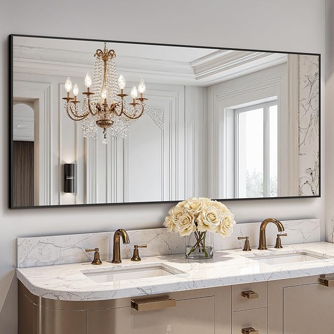 Bathroom Vanity Mirror for Wall, 60" x 36" Metal Framed Rectangular Bathroom Wall Mirror for Over Sink, HD Shatterproof Glass, Hangs Horizontally or Vertically(Black)