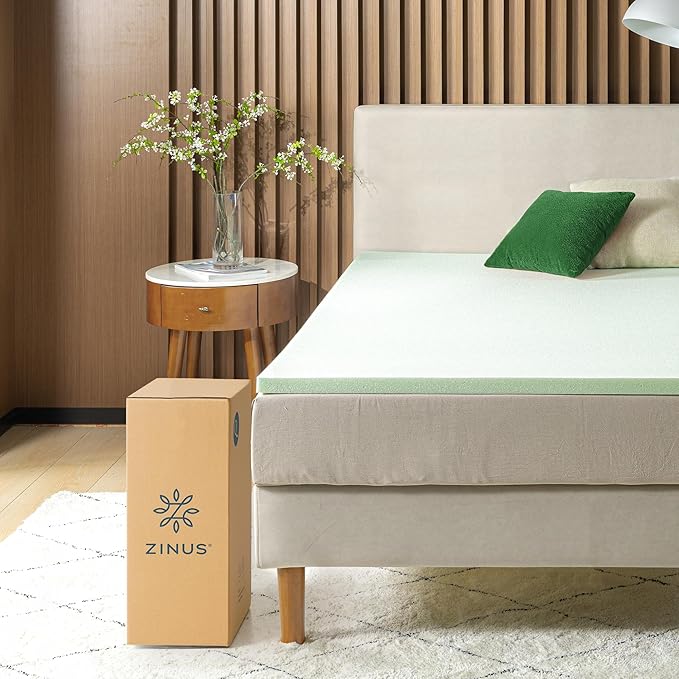 ZINUS 2 Inch Green Tea Memory Foam Mattress Topper, Smaller, More Convenient WonderBox Packaging, Pressure-Relieving Layers, CertiPUR-US Certified, King