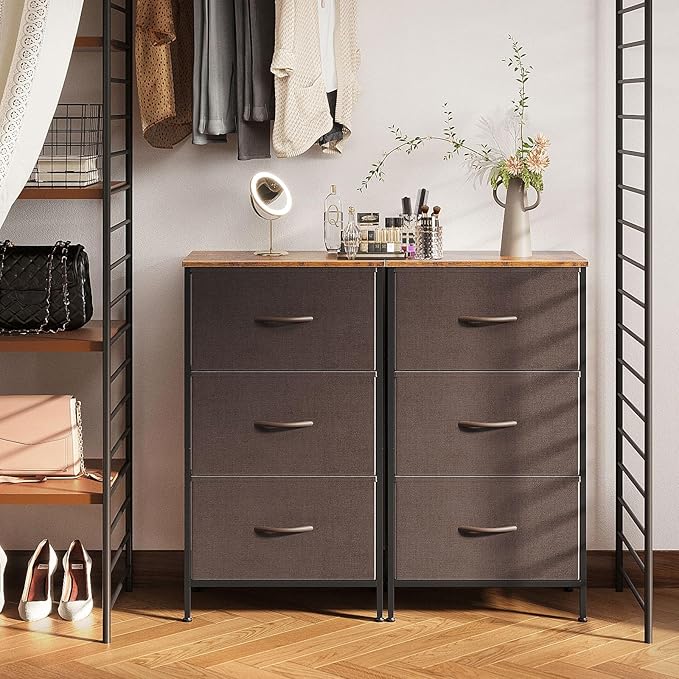 AODK Dresser for Bedroom Nightstand Small Dressers Chest of Drawers End Table for Living Room, Closet Dresser with 3 Storage Drawers Organizer Clothes, Brown