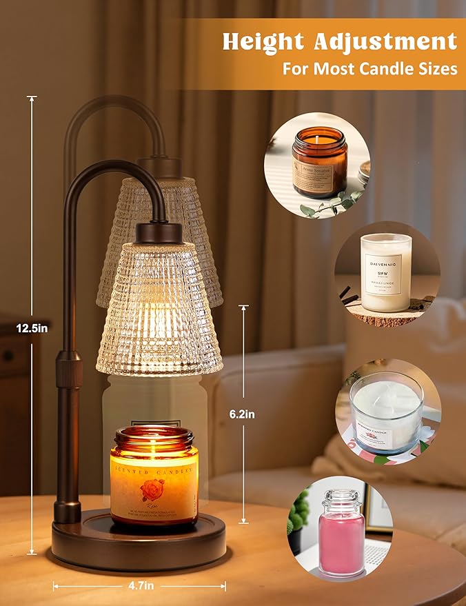 Innqoo Brown Candle Warmer Lamp with Timer, Dimmable Candle Warmer for Jar Candles, Height Adjustable Wax Melts Warmer, Birthday Gifts for Women Mom, House Warming Gifts New Home Decor