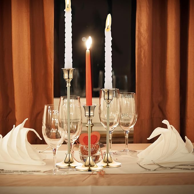 6PCS Brass Candlestick Holders Gold Candle Holders Taper Candle Holders Decorative for Thanksgiving Day Christmas Dinning Wedding Party Anniversary Home Decor.
